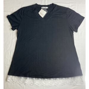 Eshavee Shirt Women's XL Black w/Lace Trim Short Sleeve